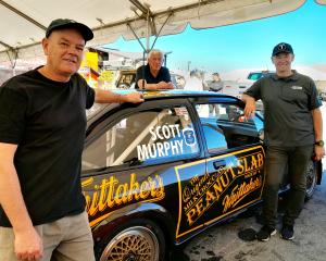 Driver Kayne Scott (left), of Hamilton, owner Peter Sturgeon (centre), of Christchurch, and...