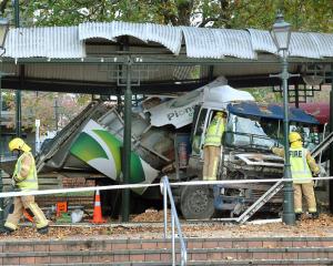 The truck which crashed in the Octagon on Saturday. PHOTO: ODT FILES