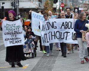 Dunedin city councillor Mandy Mayhem (left), at a protest this month about disability support...