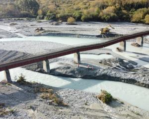 One of the Rangitata rail bridge's piers was washed away in flood waters last week. Photo:...