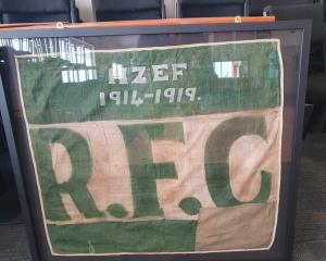 The Riverton Rugby Club flag that was taken to World War 1 by its players. They used the bottom...