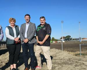 Checking out progress on the Fraser Park redevelopment are (from left) Fraser Park trust chairman...