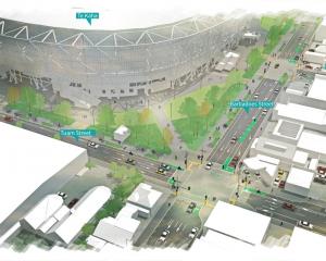 An artist's impression of the planned upgrade to the streets surrounding Te Kaha. Image: Newsline...