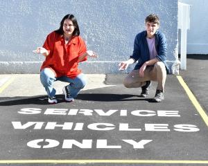 Dunedin students Jamee Jenkins and Matthew Davis have been left puzzled by a misspelled parking...