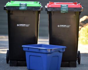 Dunedin City Council recycle Bins. PHOTO: PETER MCINTOSH