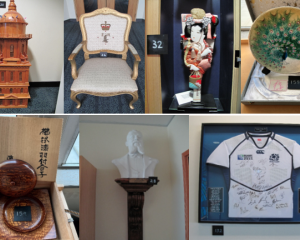 A wooden replica of the city's water tower and a royal chair are two of the more than 200 items...