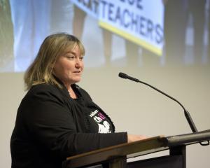 New Zealand Educational Institute Te Riu Roa Dunedin representative Paula Reynolds speaks to a...