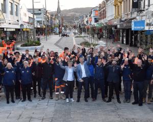 Celebrating the completion of the George St revamp are Dunedin City Council chief executive Sandy...