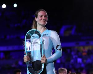 Ellesse Andrews atop the podium at last year's UCI Track Champions League in London. Photo: Getty...
