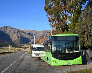 Two buses parked outside Hāwea Flat School following the afternoon drop-off service yesterday....