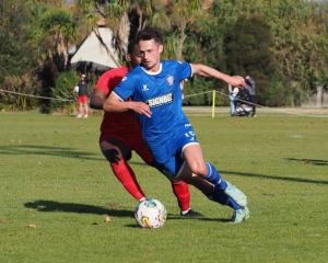 Christchurch United captain Joel Stevens on the ball during his side's 4-0 win over FC Twenty 11....