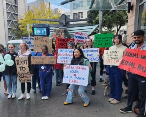 Junior doctors on strike outside Auckland Hospital. Photo: RNZ