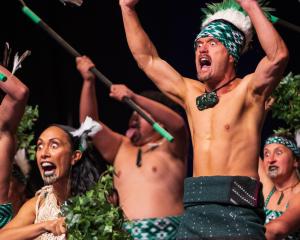 Kerrie-Anna Tana and Junior Tana, of Kōkō Tangiwai, perform on the front stage at Waitaha...