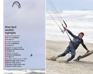 French tourist Clovis Eyraud uses Dunedin’s strong winds for wind surfing at Middle Beach...