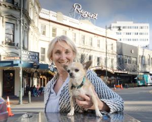Dunedin lawyer Sally Peart with her chihuahua Pedro on the edge of the Octagon. PHOTO: GERARD O...