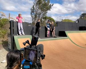 Hampden School pupils film their Our Taonga by the Sea music video at the Dillon Todd Skatepark...