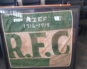 The Riverton Rugby Club flag that was taken to World War 1 by its players. They used the bottom...