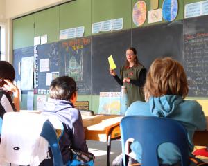 City of Literature South Dunedin ‘Poet Lorikeet’ Jenny Powell speaks to year 7 and 8 pupils at...