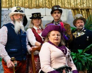 Ready for the Oamaru Steampunk Festival yesterday are (from left) James Bryan, Simone Montgomery,...