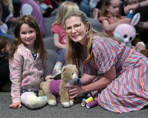 Children’s entertainer Suzy Cato, seen here with Evelyn Thorsen of Dunedin at the 2023 Wild...