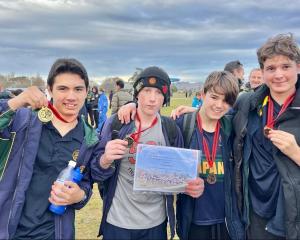 Lee West, Cody Lamond, Toby Paterson and Oliver King after a race at the national secondary...