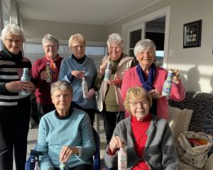 Members of Willowbridge Women’s Institute displaying their découpaged bottles are (back, from...