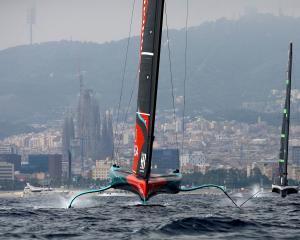 The Kiwis managed to get slightly more performance out of their AC75 monohull "Taihoro" (front),...