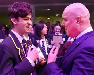Benjamin Pickering, of Bayfield High School, chats with Prime Minister Christopher Luxon.