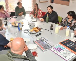 Green Party MPs and Tertiary Education Union representatives (clockwise, from bottom) Phil...