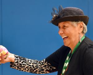 Susan Raihana, of Temuka, tests her aim during the Taurite Tū games at the Unipol gymnasium in...