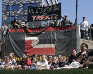 The Treaty Principles Bill hīkoi arrives in Dunedin on Tuesday. PHOTO: GERARD O’BRIEN