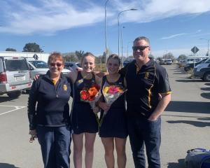 Taieri College teacher Karen Rosevear with pupils Briar Dale (second left) and Hannah Hunter and...