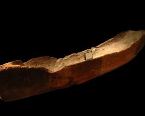 The old label on the ‘‘trough’’, now thought to be a waka, in Tūhura Otago Museum’s Tangata...