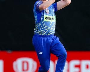 Andrew Hazeldine bowls in an earlier Super Smash game against the Wellington Firebirds. PHOTO:...