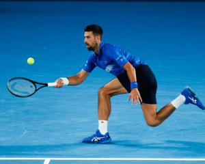 Novak Djokovic in action during his fourth round win at the Australian Open last night. Photo:...