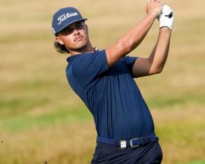 Australia’s Harrison Crowe takes a shot during round one of the NZ Open, in Arrowtown, yesterday....