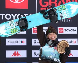 Zoi Sadowski-Synnott celebrates winning another world cup title in Aspen, Colorado. PHOTO: GETTY...