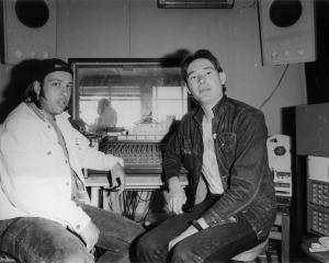 Peter Jefferies (right) with Bruce Russell at Dunedin’s Fish Street Studio.