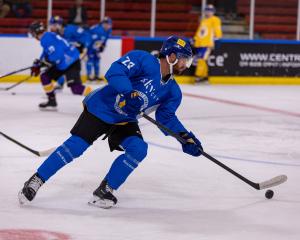 Stampede’s Nolan Ross blows off the cobwebs during his team’s first training session on Sunday....
