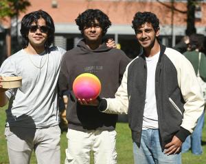 At the OUSA Flat Fest 2025 on Union Lawn yesterday are (from left) fourth-year students Advit...