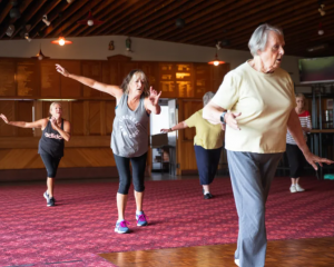 Rona Glover (front) in a dance class Photo: RNZ