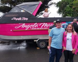 Caleb Clark and his wife’s sister, Leanne Black, at the unveiling on Sunday. Photo: Brendon McMahon