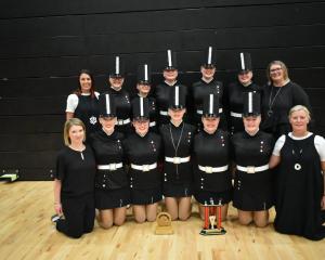 Hokonui U18 marching team, now three-time national champions are (back, from left) Tracy McDonald...