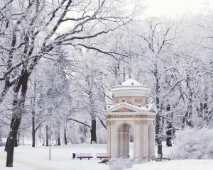 The Chinese pagoda in Riga’s Kronvalda Park, Latvia, covered in snow. Photos: Getty Images