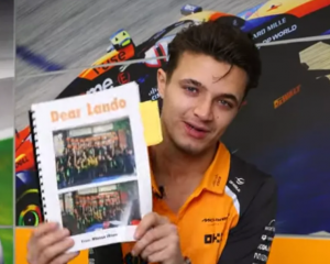 Lando Norris thanks pupils from Oceanview Heights Primary School for their letters. Photo: McLaren