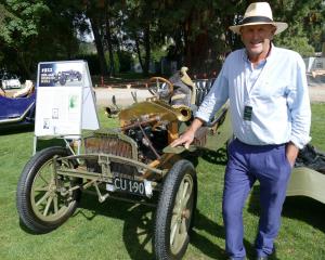 Alan Dippie, of Wānaka, with his 1907 Sizare et Naudin, billed as New Zealand’s oldest racing car...