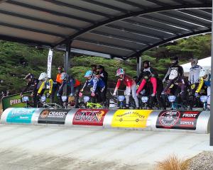 Riders on their marks on the new track at the 2025 BMX New Zealand National Championships at...