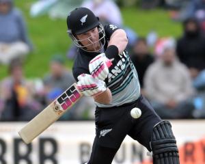 Black Caps top-scorer Tim Seifert hits off the front foot during the home side’s win over...