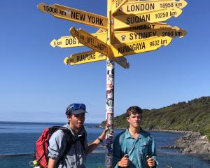 Hunter Wilson (left) and Tasman Pidgeon reach the end of the Te Araroa trail. PHOTO: SUPPLIED

