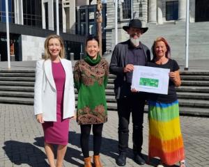 (From left) Ina Babic from the New Zealand Vegetarian Society, Green MP Lan Pham, Green MP Steve...
